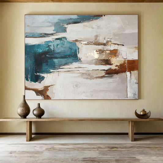 Blue - Brown Abstract Art for Coastal Living Room DLZ2904
