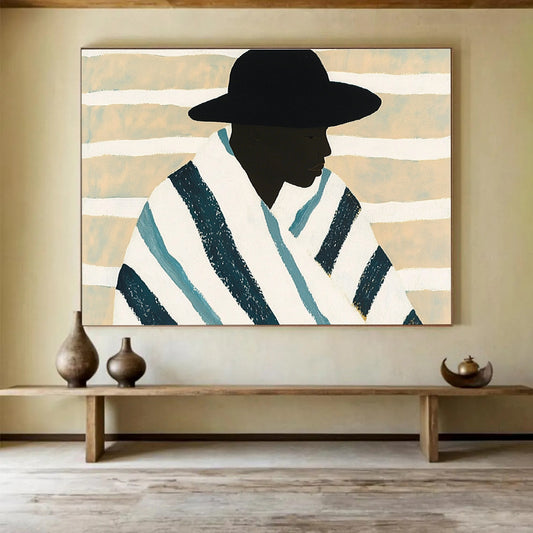 Stylized Portrait with Stripes Art for Cultural Center & Modern Home Living Room SC399