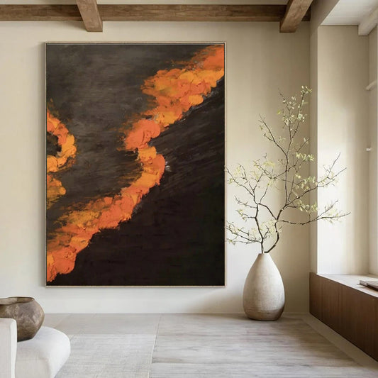 Black - Base Orange Wave Abstract for Urban Art Studio & Late - Night Diner DLZ0968