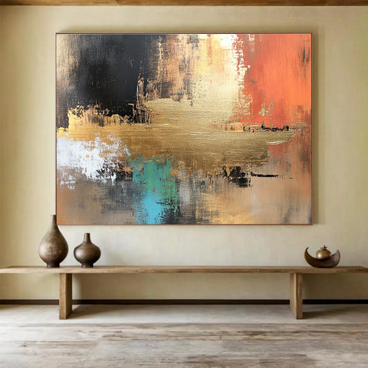 Gold Accent Abstract Art for Luxury Hotel Lobby & Sophisticated Home Office SC091