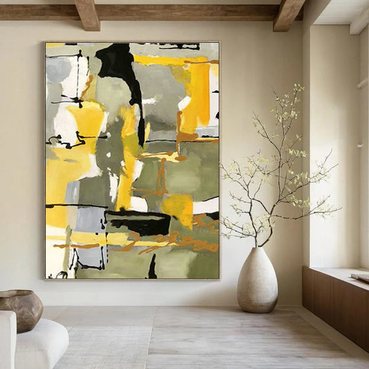 Yellow - Grey Line Abstract Art for Living Room & Studio DLZ0533