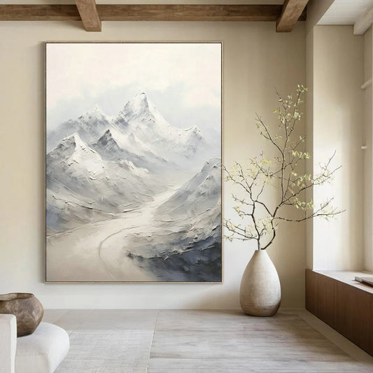 Snowy Mountain Abstract Art for Ski Chalet & Nature Lover’s Bedroom DLZ1271