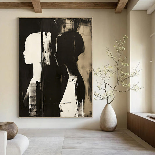 Black and White Silhouettes Art for Monochrome Gallery & Serene Home Meditation Room STSC1448