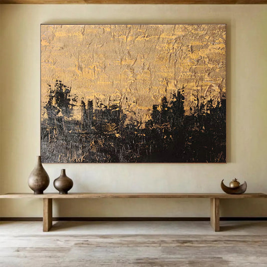 Black - Gold Textured Abstract Art for Stylish Studies DLZ2404