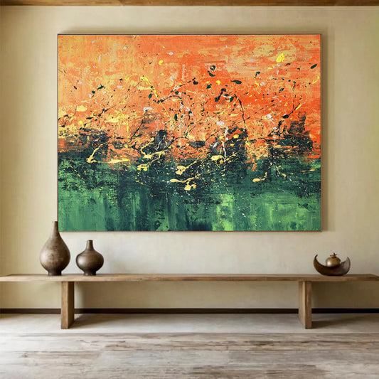 Orange - Green Splatter Abstract Art for Artistic Studio DLZ2729