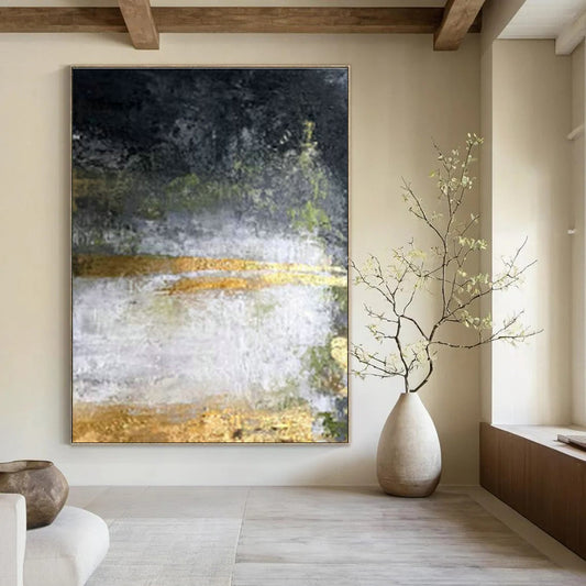 Black - White - Gray - Gold Abstract Art for Urban Penthouse & Art Gallery Corridor DLZ1905