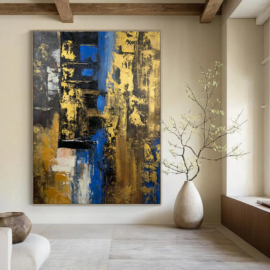 Gold and Blue Abstract Art for Luxury Penthouse & Upscale Lounge DLZ0739