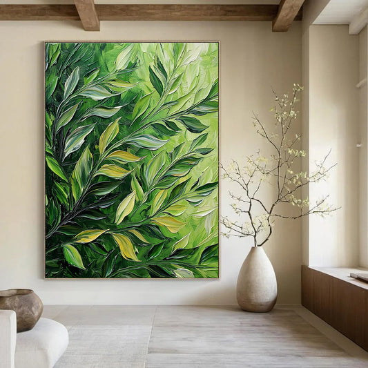 Green Leafy Textured Art for Botanical Café & Nature - Inspired Home Office STSC1130