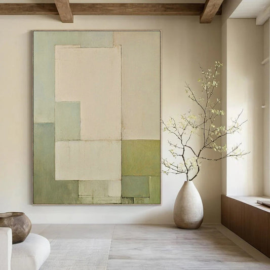 Soft Green Geometric Layers Art for Yoga Studio & Nursery DLZ0602