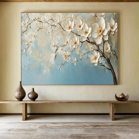 Textured White Blossom Relief Art for Elegant Dining Room Ambiance DLZ3055