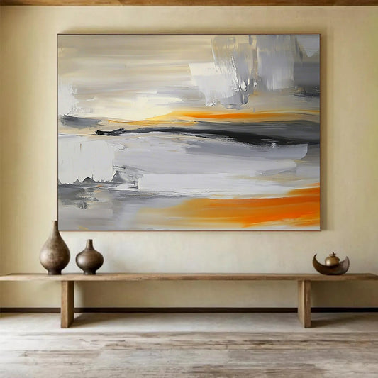 Gray and Orange Abstract Art for Modern Studio Apartment & Creative Agency Office SC175
