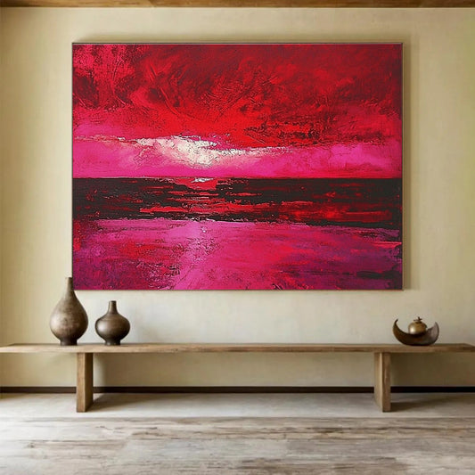 Pink and Red Seascape Art for Coastal Home Living Room & Artistic Beach Bar SC273