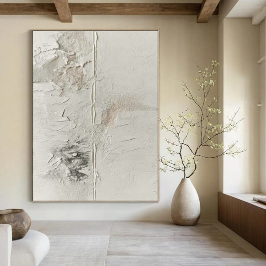 White Textured Abstract Art for Minimalist Bedroom Accents DLZ0242