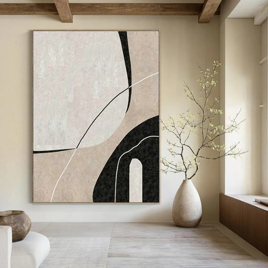Beige - Black Abstract Art for Minimalist Home Office & Modern Art Gallery DLZ2070