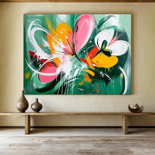 Vibrant Abstract Flowers Art for Bohemian Garden Café & Artistic Bedroom SC207