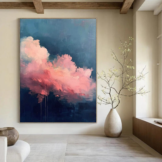 Pink Clouds on Dark Blue Abstract Art for Spa & Home Lounge DLZ0584