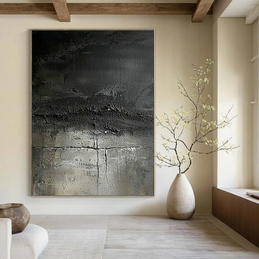 Black - Gray Textured Abstract Art for Industrial - Chic Loft & Modern Art Installation Space DLZ1745