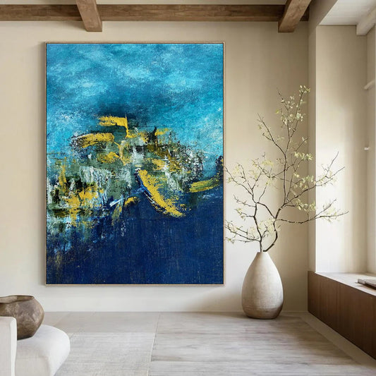 Blue - Yellow Abstract Art for Nautical - Themed Restaurant Walls DLZ0062