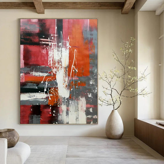 Red - Grey Abstract Art for Living Room & Dining Room DLZ0492