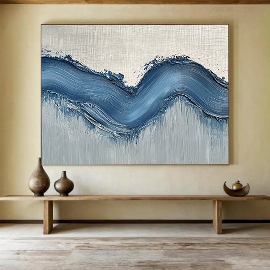 Thick Blue Wave on Gray Art for Nautical - Themed Café & Modern Hallway SC453