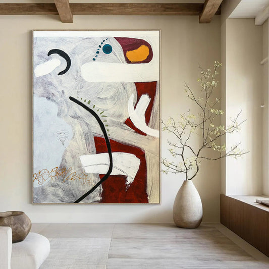 Gray - White - Red Abstract Art for Modern Loft & Home Studio DLZ1115