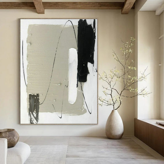 Light Gray - Black Abstract Art for Scandinavian Living Room & Wellness Retreat Lobby DLZ1682