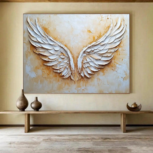 White Angel Wings Art for Spiritual Retreat & Bohemian - Style Home SC004