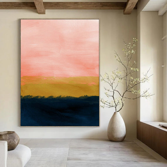Pink - Yellow Sunset Abstract Art for Beach House & Bohemian Living Room DLZ0675