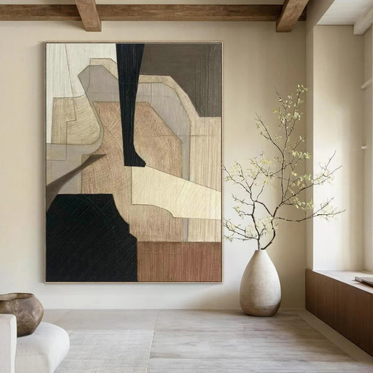 Wood - Toned Geometric Abstract Art for Rustic Restaurant & Home Study DLZ1078