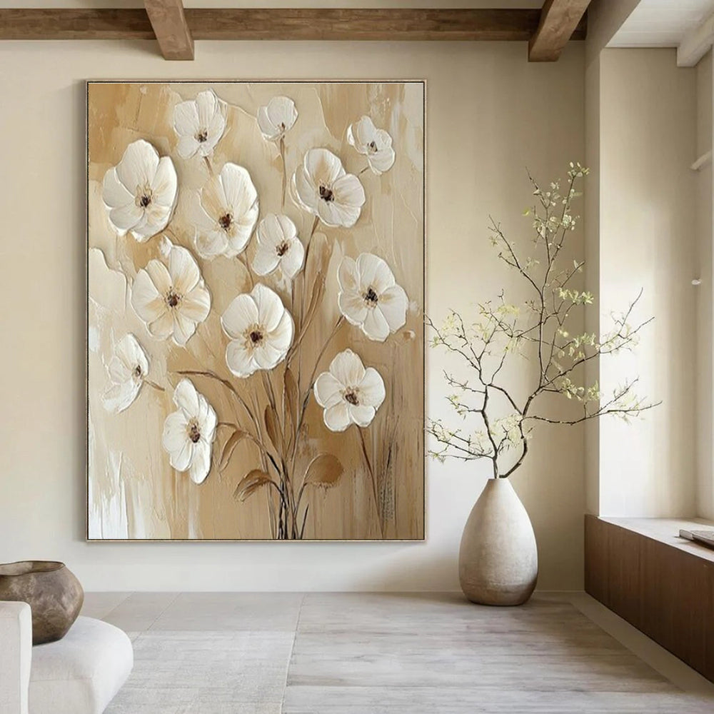 Textured White Flower Art for Wedding Venue & Feminine Home Office DLZ1652