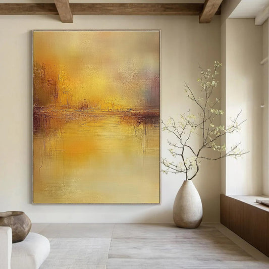 Golden Abstract Landscape for Luxury Living Room & Art Gallery Reception STSC860