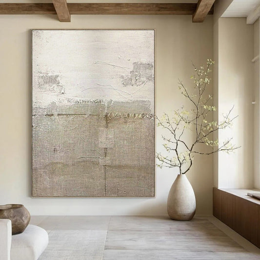 Gray - White Linen - Textured Art for Rustic Home Library & Minimalist Café DLZ1860