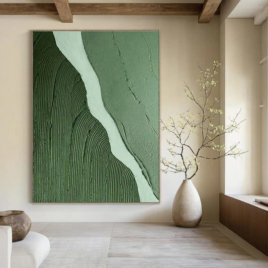 Green - White Textured River Art for Eco - Tourism Office & Waterfront Home Library DLZ1495