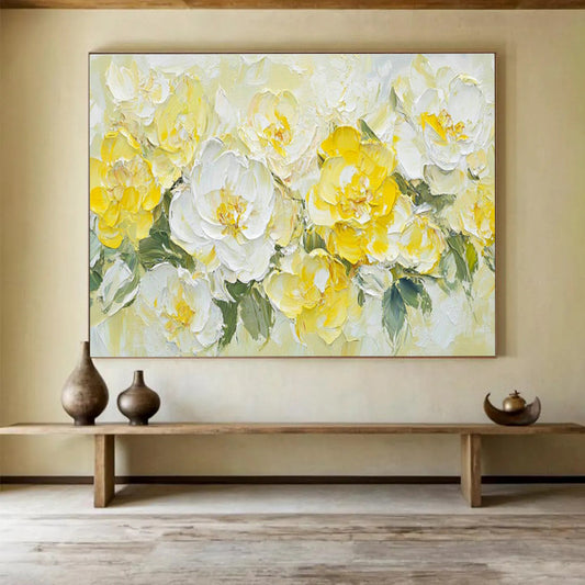 Impasto Yellow - White Flower Bouquet Art for Cheerful Breakfast Nooks DLZ3080