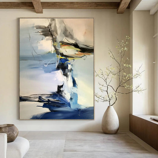 Blue - White Abstract Painting for Coastal Home Office & Seaside Yoga Studio DLZ1294