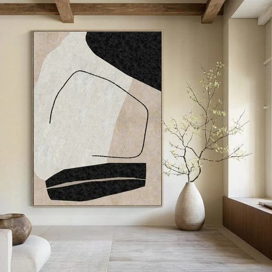 Beige - Black Abstract Art for Minimalist Bedroom & Art Gallery Corridor DLZ2049