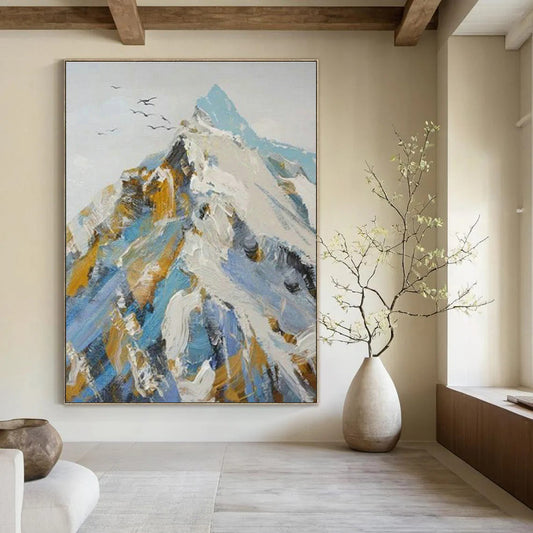Color - Ink Snow Mountain & Birds Art for Alpine Lodge & Nature - Lover’s Study DLZ0962
