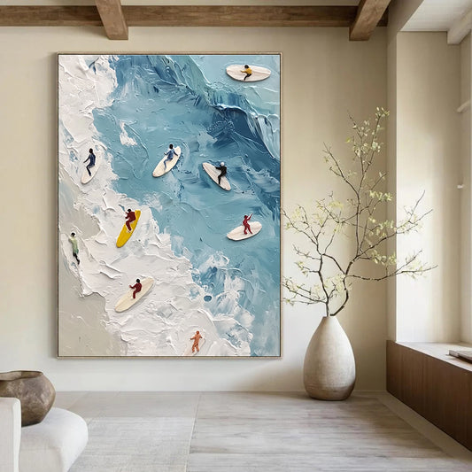 Surfers on the Waves Art for Beach Sports Club & Vibrant Home Living Room STSC1436