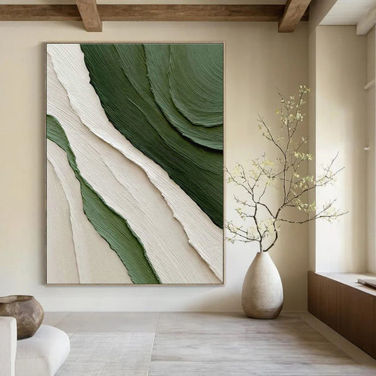 Green and White Textured Waves Art for Modern Beach House & Eco - Friendly Caf茅 DLZ2181