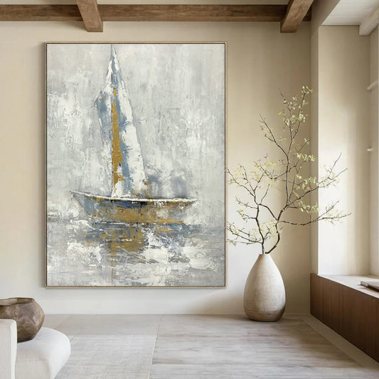 Gold - Silver - Grey Sailboat Art for Living Room & Study DLZ0470