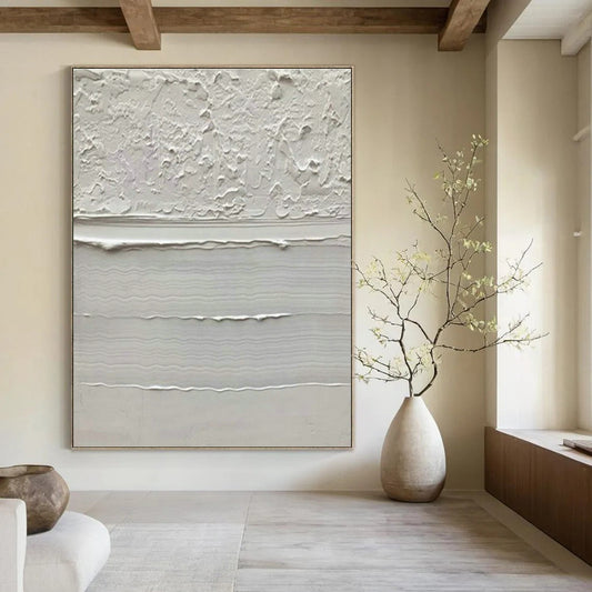 White Textured Abstract Art for Zen Meditation Space & High - End Hotel Lobby DLZ1452