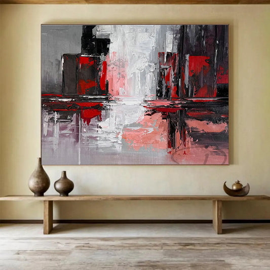 Red - Gray Urban Abstract Art for Industrial Loft Home Offices DLZ2647