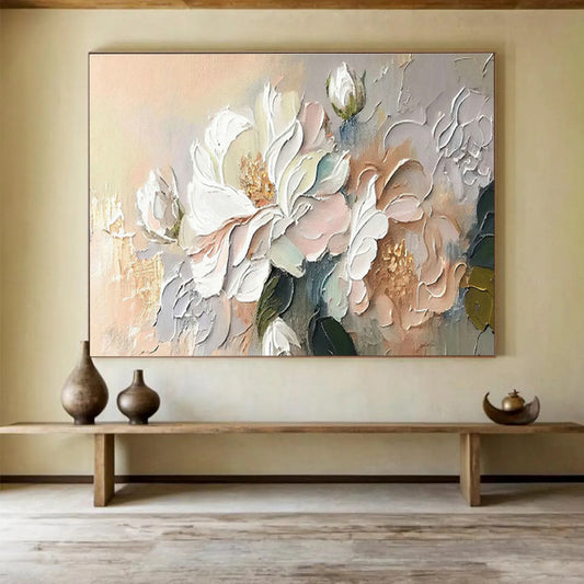 Pastel Flower Relief Art for Charming Cottage - Style Breakfast Nooks DLZ3097
