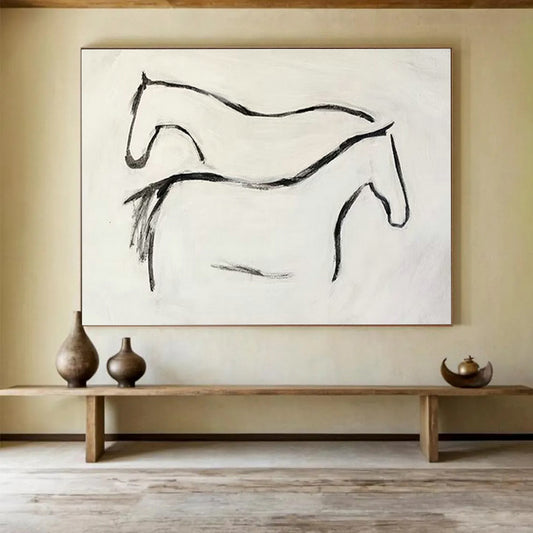 Minimalist Two - Horse Line Art for Rustic Ranch House Studies DLZ3135