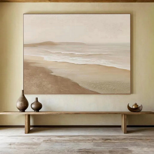 Light Brown Beach Landscape Art for Coastal Cottage DLZ2910