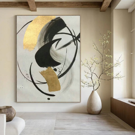 Ink - Gold Foil Abstract Art for Living Room & Study DLZ0468