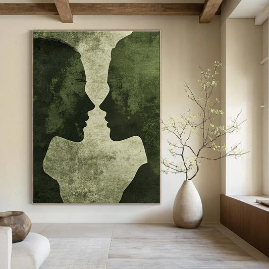 Green Silhouette Kiss Art for Romantic Hideaway & Intimate Home Bedroom STSC1446