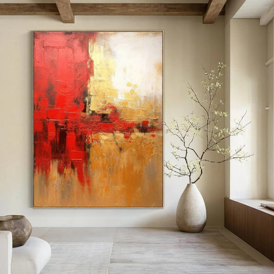 Red - Gold Abstract Art for Bold Contemporary Home & Exclusive Art Gala DLZ1918