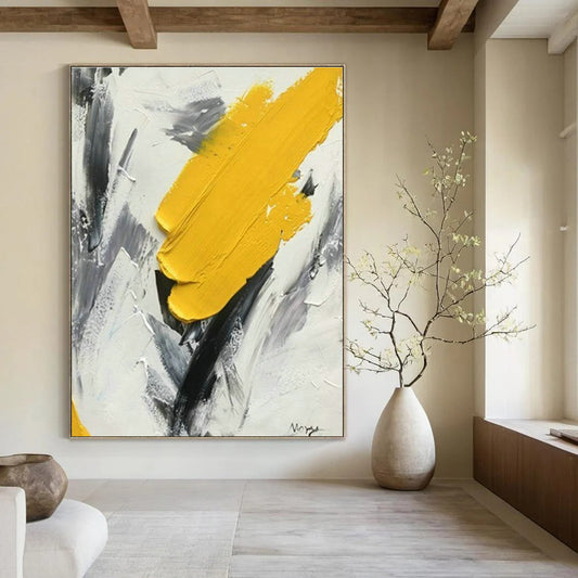 Yellow - Gray Brushstroke Abstract Art for Mid - Century Modern Living Room & Art Teacher’s Studio DLZ1457