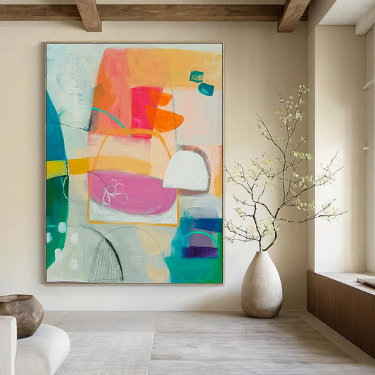 Pink - Orange Geometric Art for Retro - Inspired Café Walls DLZ0095